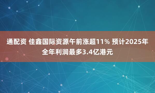 通配资 佳鑫国际资源午前涨超11% 预计2025年全年利润最多3.4亿港元